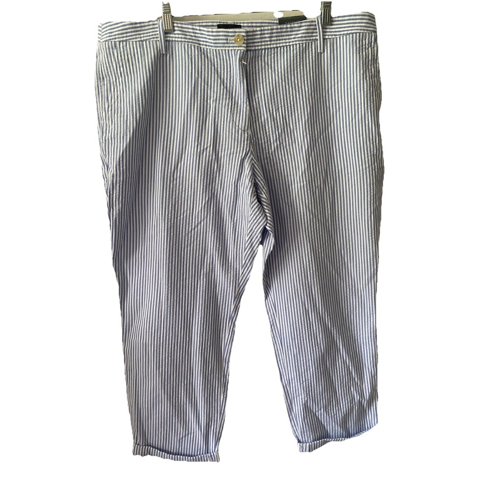 Talbots Relaxed Chino Pants Seersucker Blue White Cotton Striped Sz 16WP